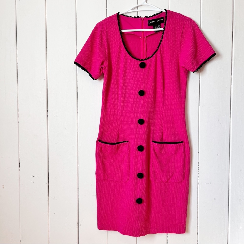 Vintage Andrea Jovine Pink and Black T-shirt Dress. Size Medium.